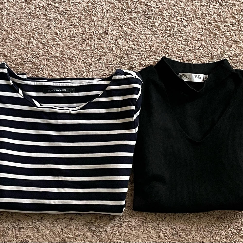 Bundle of 2 Long Sleeve Fashion Tops (black and b&w striped)